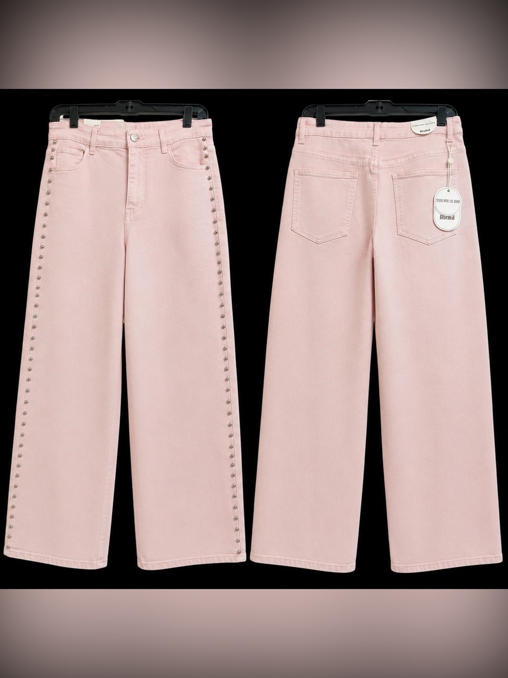 NWT Redial Premium Studded Wide Leg Jeans Blush Pink US 8 EUR 40